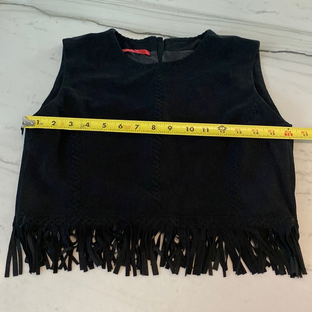 Tamara Mellon Black Suede Fringe Crop Top